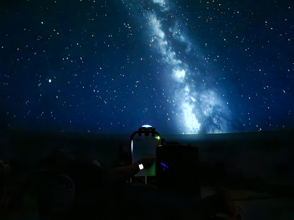 Image of Milky Way projected onto ceiling of mobile planetarium.